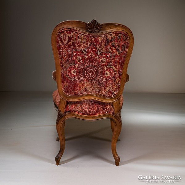 Antique style armchair with Persian pattern hardwood frame