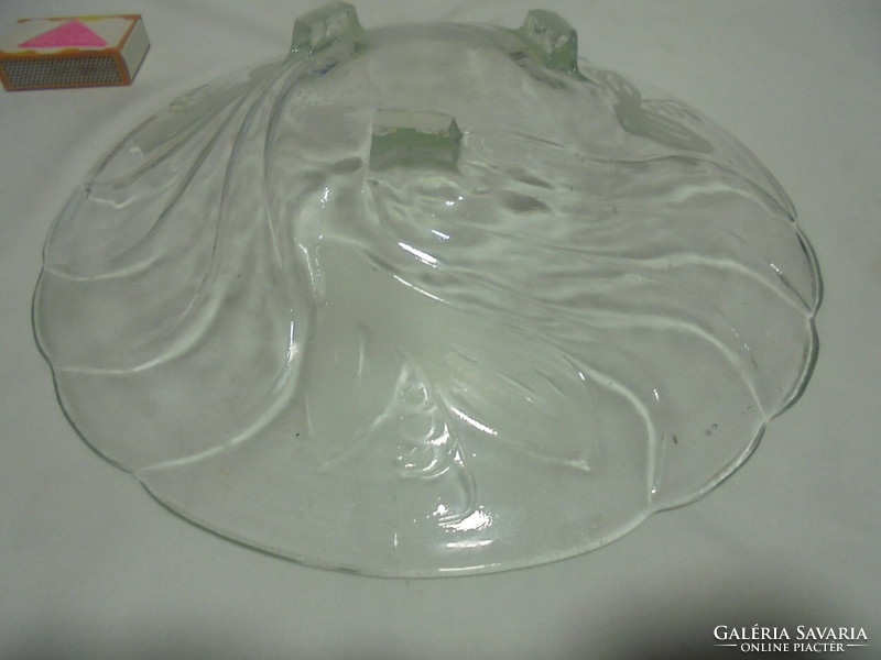 Old glass centerpiece, serving bowl on three legs with lily of the valley pattern