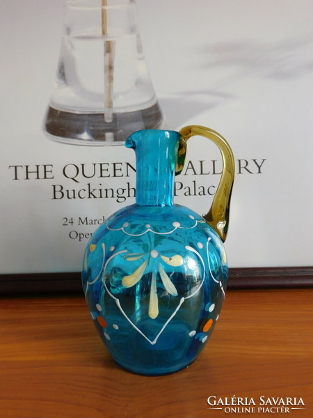 Antique blown, painted glass jug