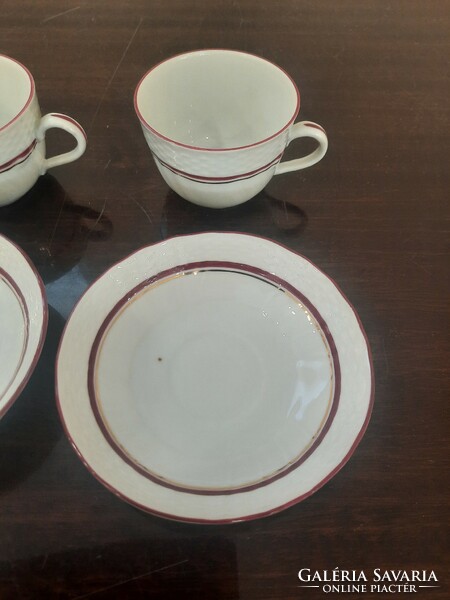 3 Herend burgundy-gold coffee cups + base