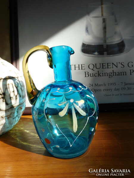 Antique blown, painted glass jug