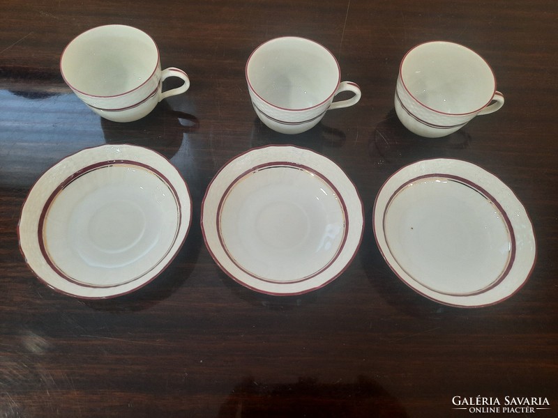 3 Herend burgundy-gold coffee cups + base