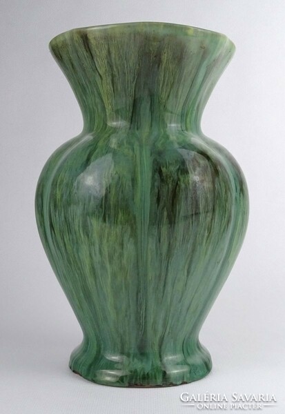 1Q508 Régi jelzett zöld mázas jelzett art deco kerámia váza 22 cm