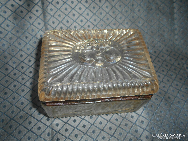 Antique glass-metal sugar box - embossed fruit pattern on the lid