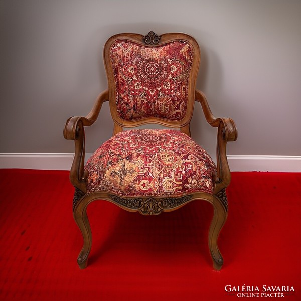 Antique style armchair with Persian pattern hardwood frame