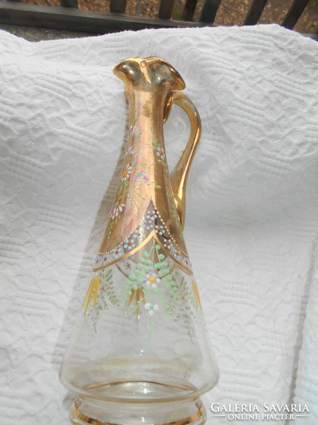 Antique numbered enamel painted broken glass carafe - 1800s