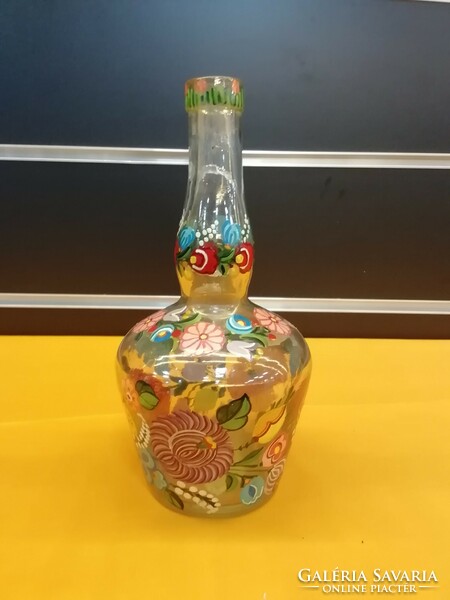 Kalocsai patterned, hand-painted, marked, glass spout