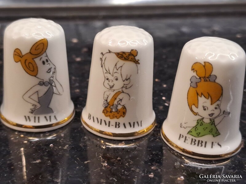 Subibidú!Birchcroft china English porcelain thimble collection Flinstone family with decor fairy tale collectors