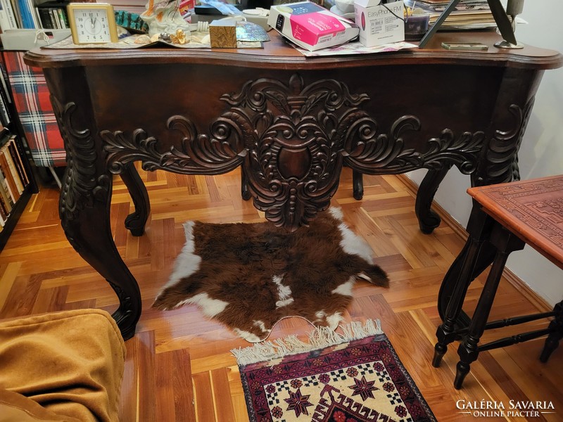 Bolivian carved wooden desk with chair