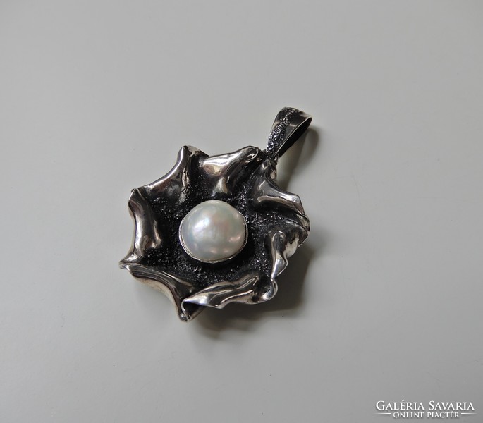 Régi lengyel kézműves ezüst ékszer szett nagy barokk gyöngyökkel