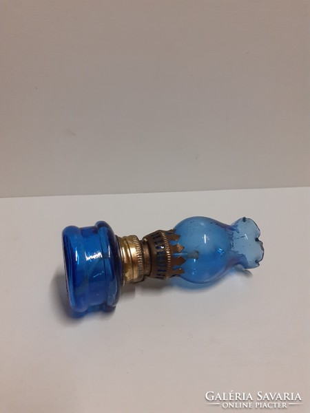 Small colored blue glass kerosene lamp