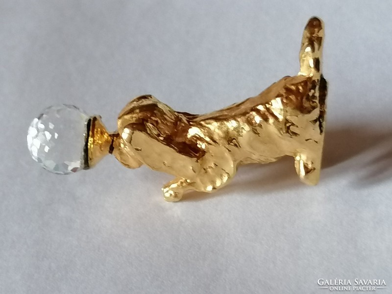 Fire-gilded, ball-playing dog miniature 663 decorated with real crystal stones.