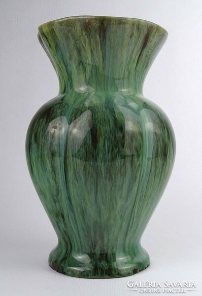 1Q508 Régi jelzett zöld mázas jelzett art deco kerámia váza 22 cm