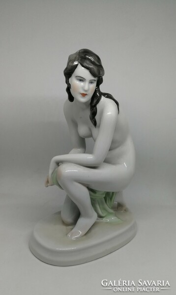 Zsolnay porcelain kneeling nude with 