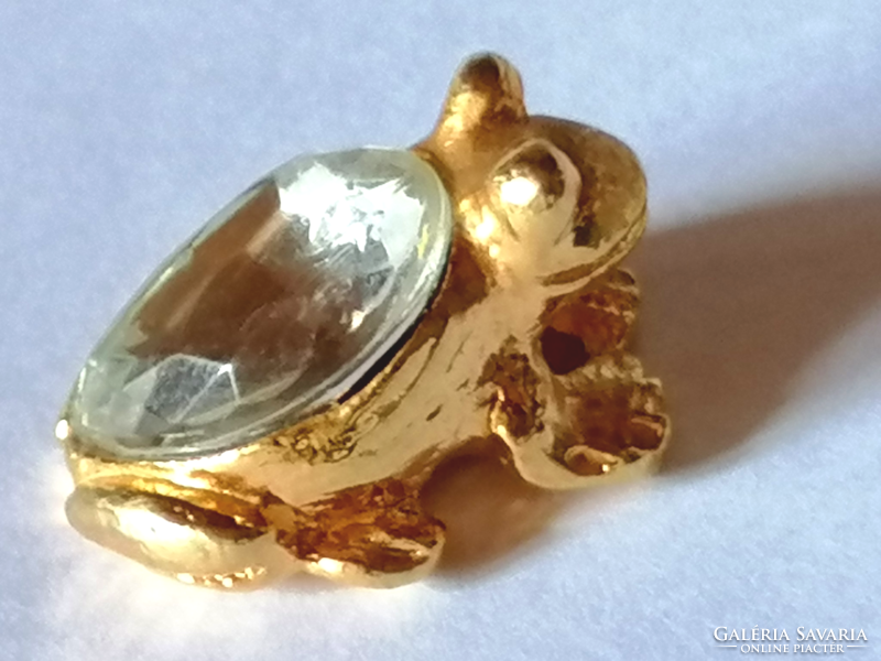 Fire-gilded, crystal stone-decorated lucky frog miniature 654.