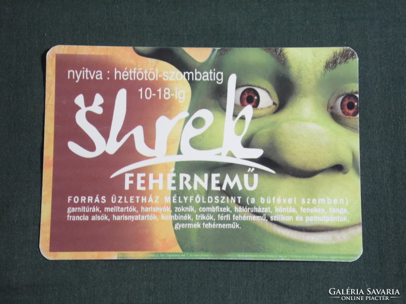 Kártyanaptár, Shrek fehérnemű üzlet, Pécs Forrás üzletház, grafikai mese figura, 2007, (6)