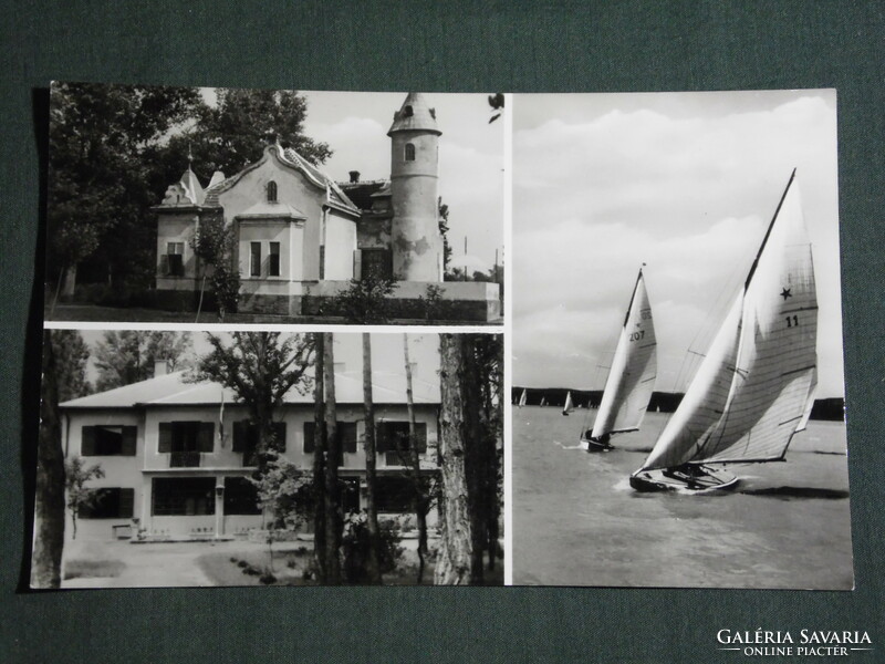 Postcard, Balaton pine, mosaic details, resorts, sailing ship