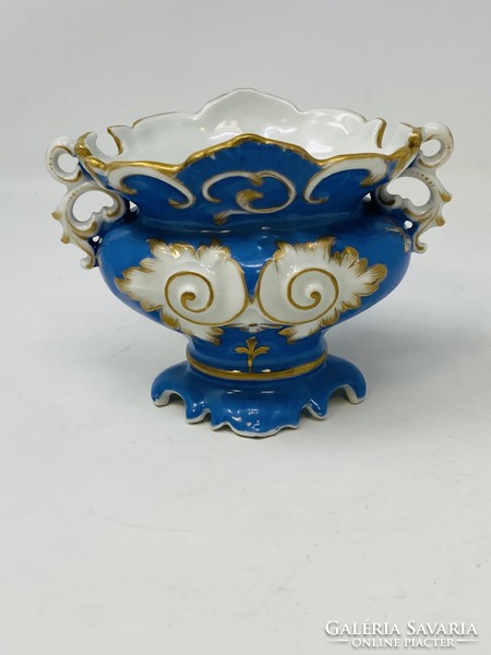 Ritka antik Óherendi barokk porcelán talpas füles váza, bonbonier csiga motívummal RZ