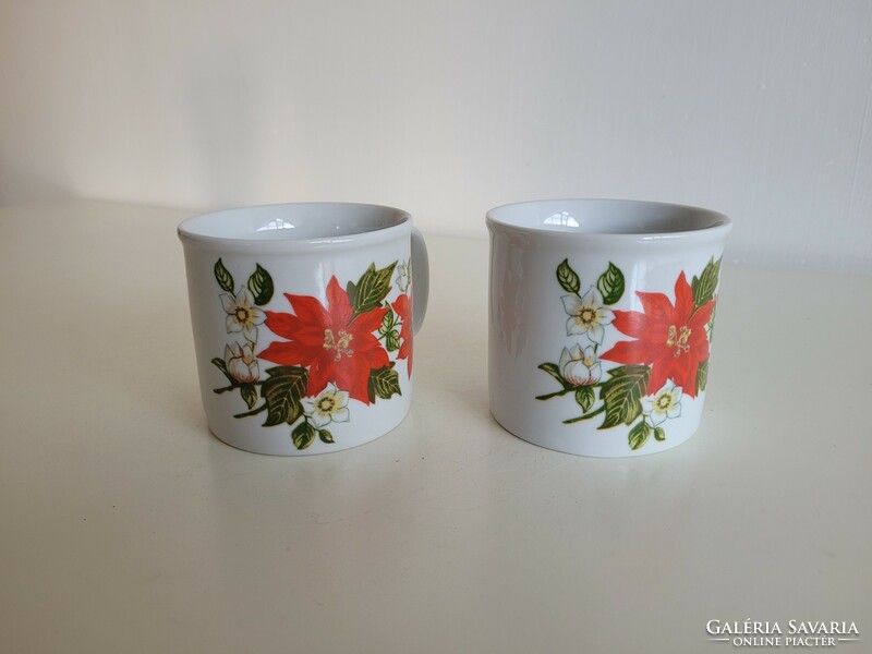 Retro Zsolnay porcelain mug 2 old teacups with poinsettia pattern