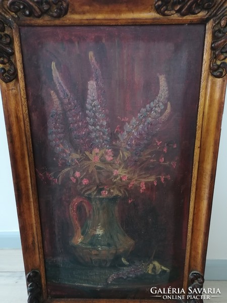 Antik jelzett "Virágcsendélet" olajfestmény vásznon 1907 Charles Theunissen Belga festő