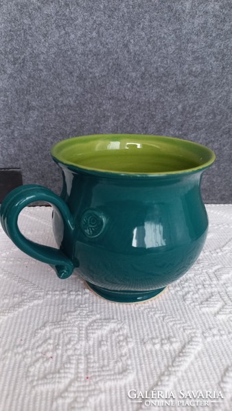 Unique large ceramic mug, artistic, hand-crafted from discing to firing, with glossy glaze