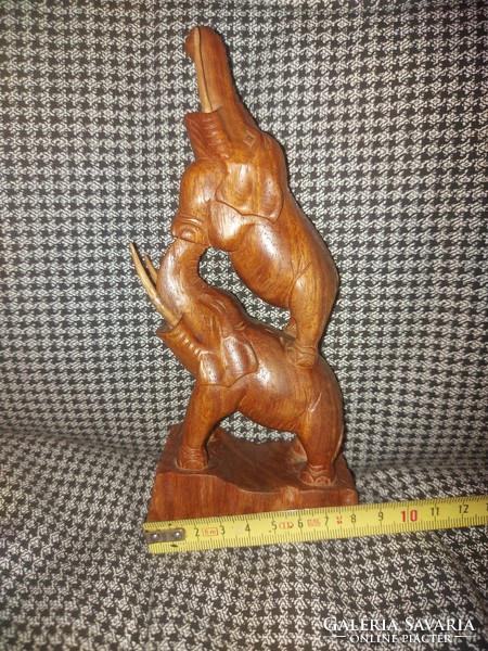 Carved elephant statue, wood, 18 cm high