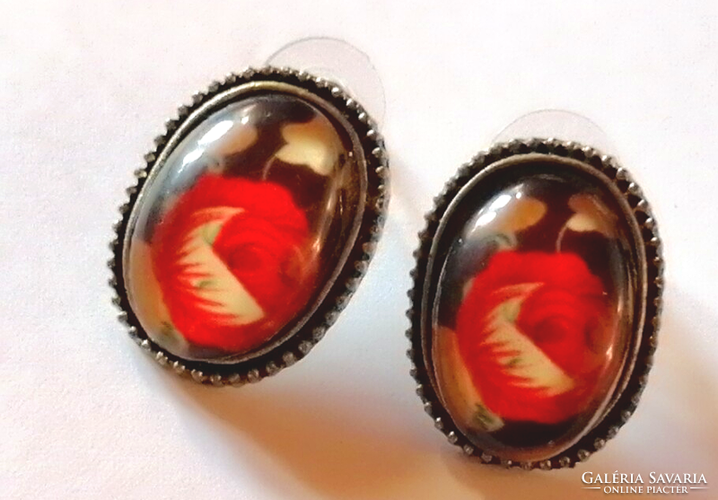 Retro red rose pierced earrings 624.