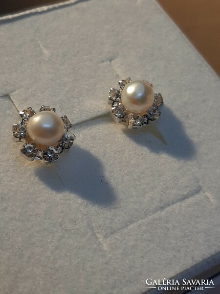Silver hallmarked genuine pearl earrings