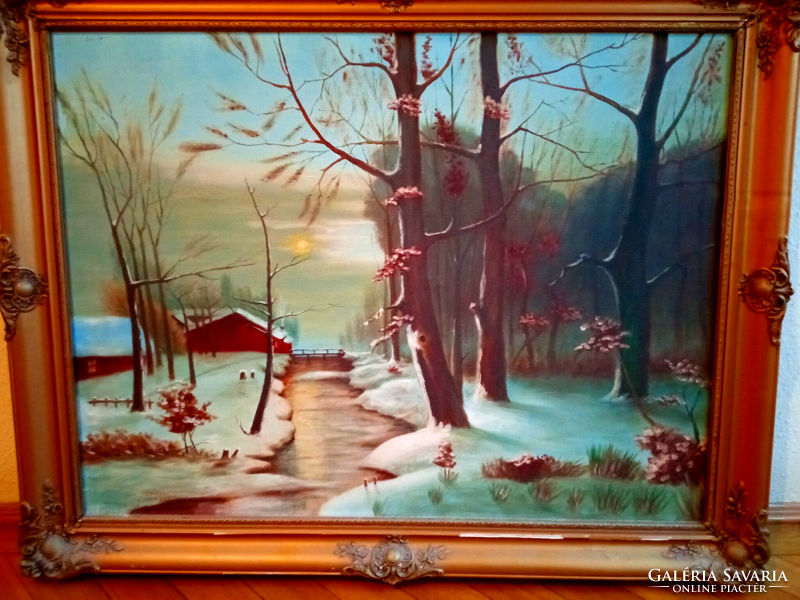 Winter landscape oil painting