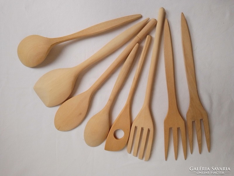 Wooden serving plate serving picker kitchen cutlery package spoon fork ladle slotted spoon unused 8 pcs