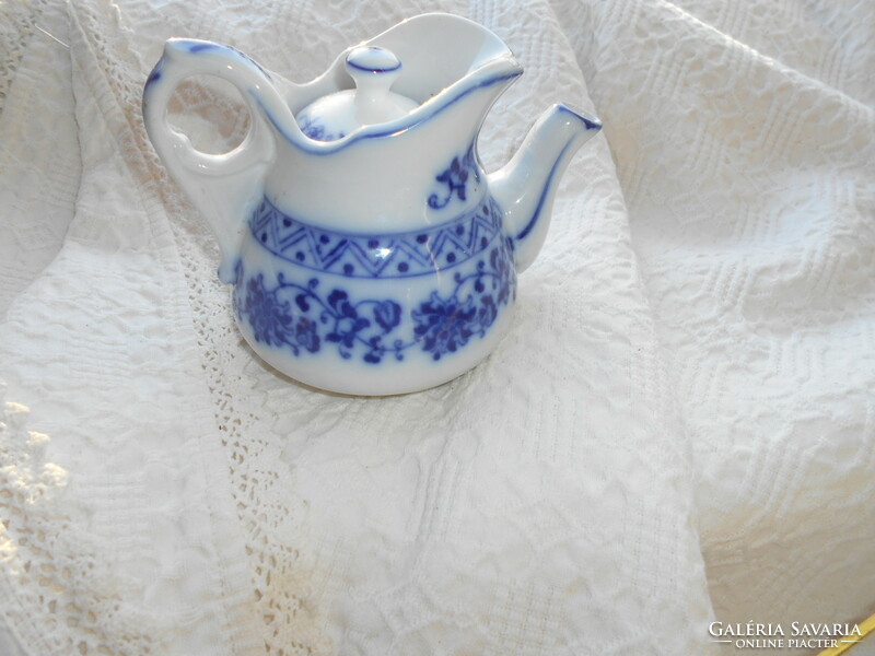 Antique thick, heavy coffee house porcelain jug with lid - nice condition - cobalt painting