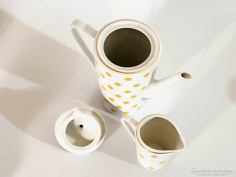 1969-70. Alföldi Porcelán Sárga Pöttyös Kávéskészlet | 6 személyes Retro Vintage Teáskészlet