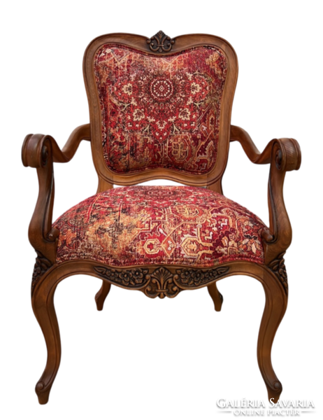 Antique style armchair with Persian pattern hardwood frame