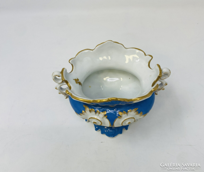 Ritka antik Óherendi barokk porcelán talpas füles váza, bonbonier csiga motívummal RZ