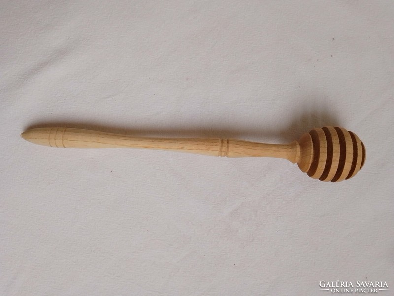 Nicely shaped, turned wooden honey dipper, kitchen serving tool, unused, hardwood