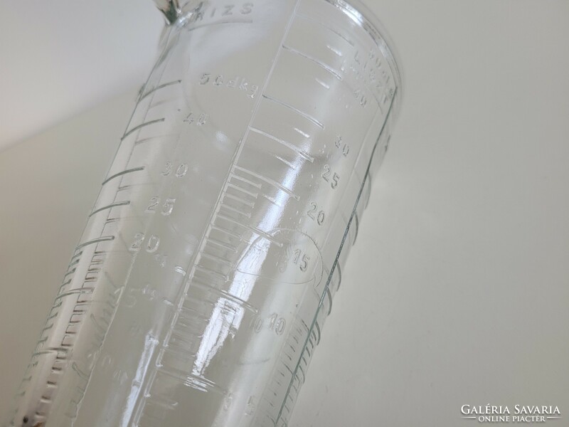 Régi retro konyhai üveg mérőedény vastag üveg mérce mérőpohár rizs cukor liszt folyadék mák