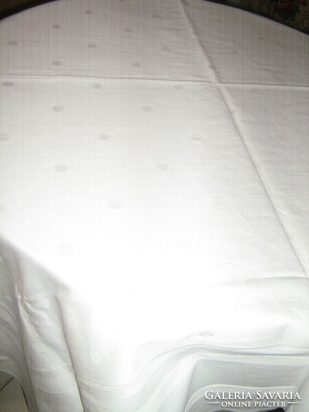 Beautiful antique thick white spotted damask tablecloth