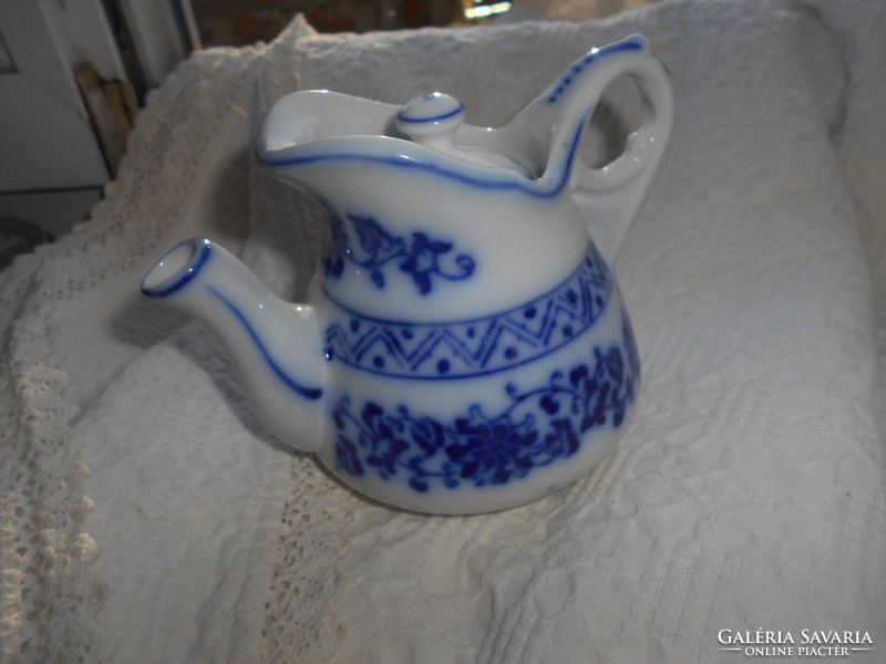 Antique thick, heavy coffee house porcelain jug with lid - nice condition - cobalt painting