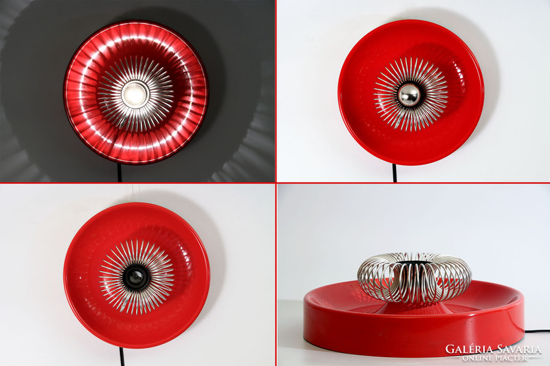 Retro wall lamp d=30cm m=10.5cm red enamel paint metal spiral