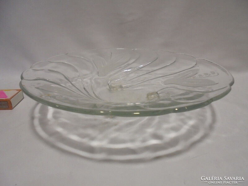 Old glass centerpiece, serving bowl on three legs with lily of the valley pattern