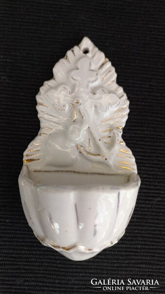 Antique porcelain holy water container, German, 11.5 x 6 cm, embossed