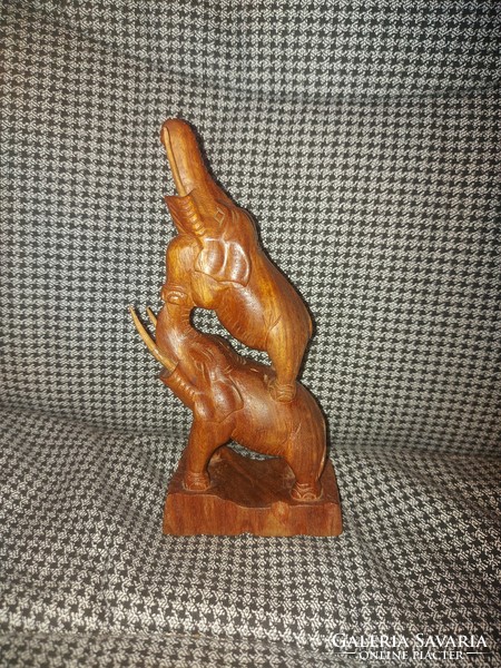 Carved elephant statue, wood, 18 cm high