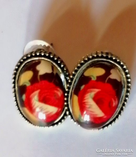 Retro red rose pierced earrings 624.