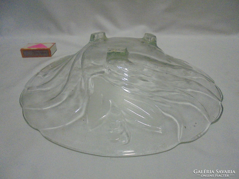 Old glass centerpiece, serving bowl on three legs with lily of the valley pattern