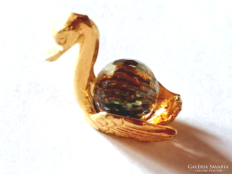 Fire-gilded lucky swan miniature 662 decorated with genuine crystal stones.