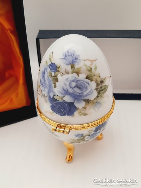 Porcelán nyitható tojás, doboz, ékszertartó, 9,5 cm