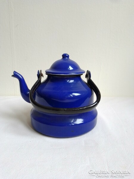 Old beautiful cobalt king blue enamel metal teapot pourer decoration nostalgia village kitchen tool