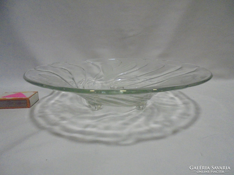 Régi üveg asztalközép, kínálótál három lábacskán gyöngyvirág mintával