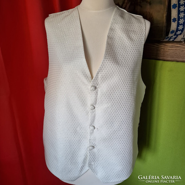 Wedding fme07 - ecru silver diamond pattern silk casual men's waistcoat 54/xl