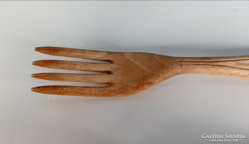 Hand carved wooden fork and wooden spoon